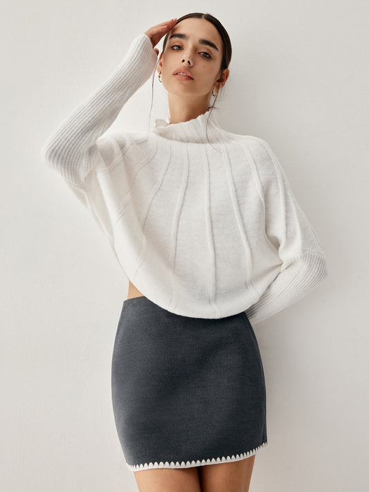 Piping Mock Neck Long Sleeve Knit Top