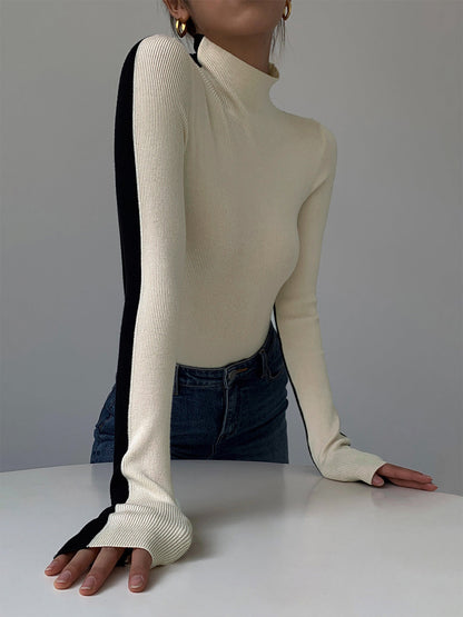 Two Tone Double Sided Long Sleeve Knit Top