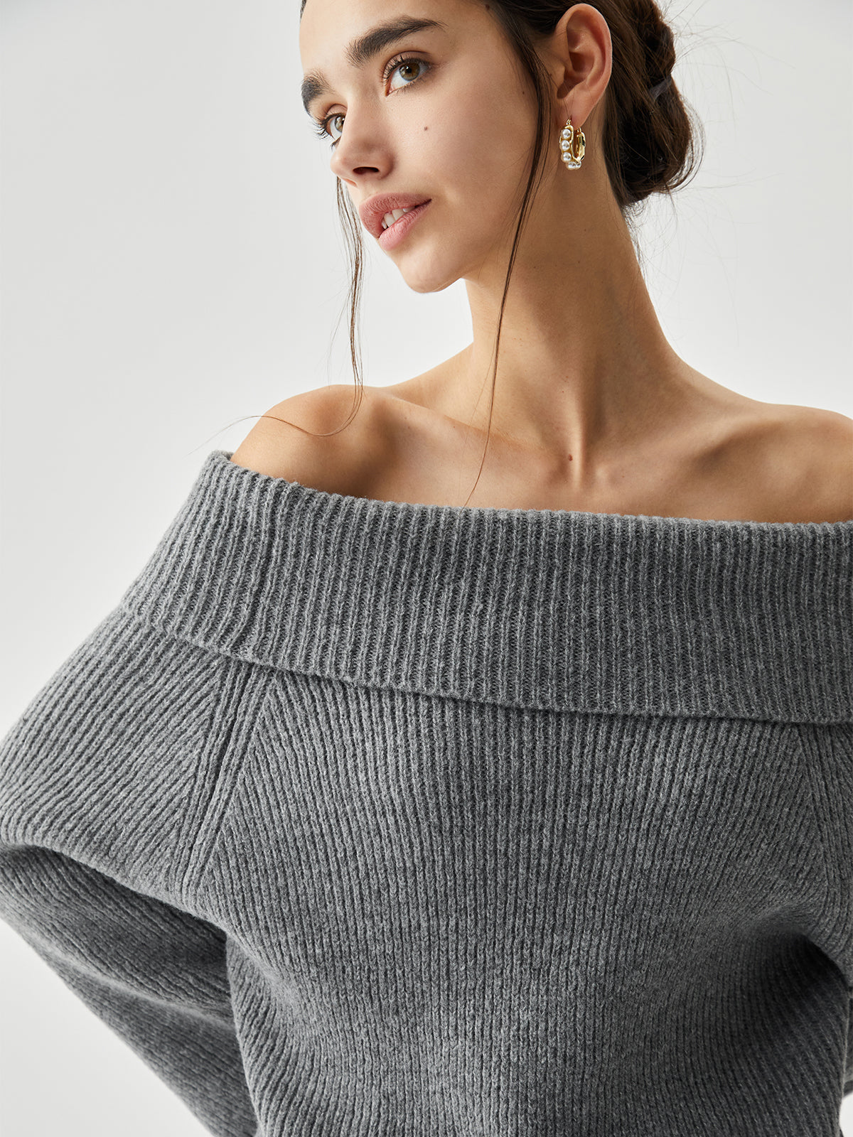 Oversized Overfold Off Shoulder Knit Sweater