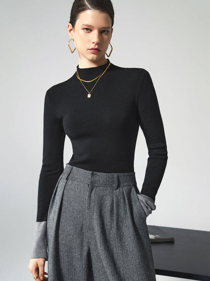 Long Sleeve Contrast Cuff Knit Top