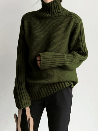 Solid High Neck Knit Sweater