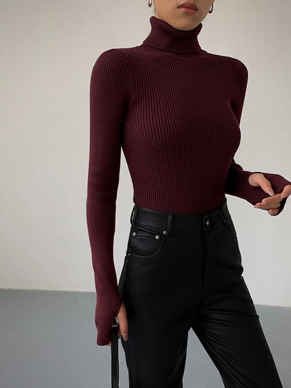 Minimalist Turtleneck Slim Knit Top