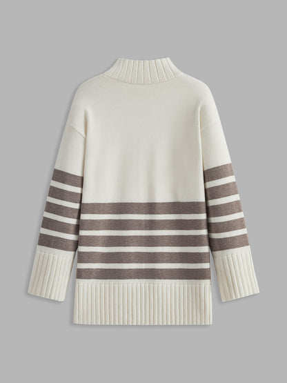 Miss Paris Mock Neck Stripe Sweater