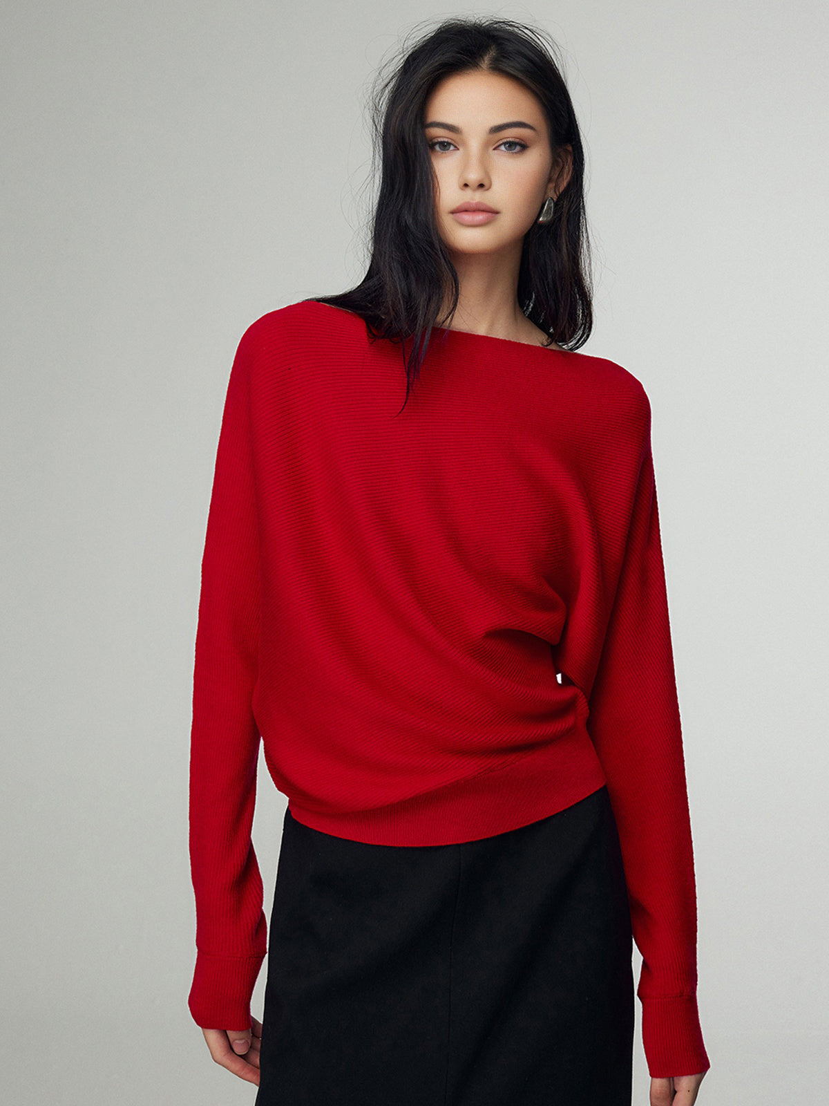 Wool-Blend Straight Neck Knit Top