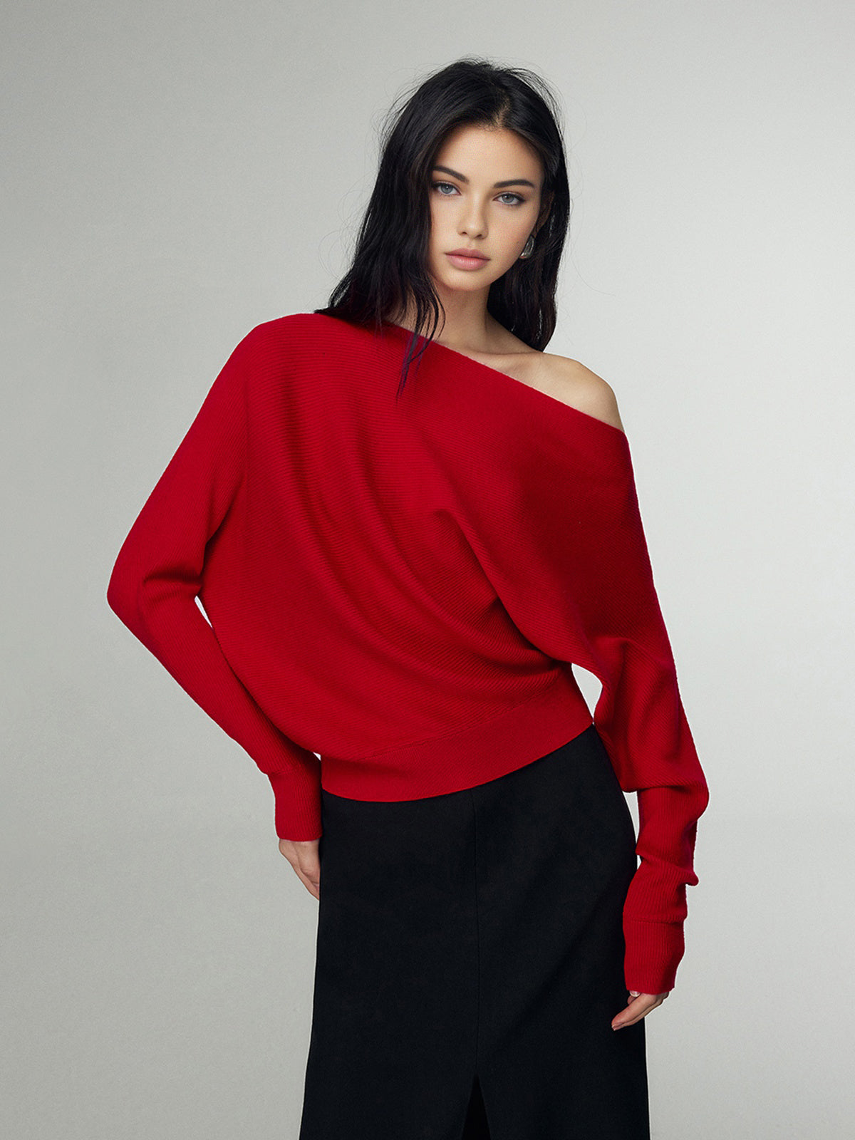 Wool-Blend Straight Neck Knit Top