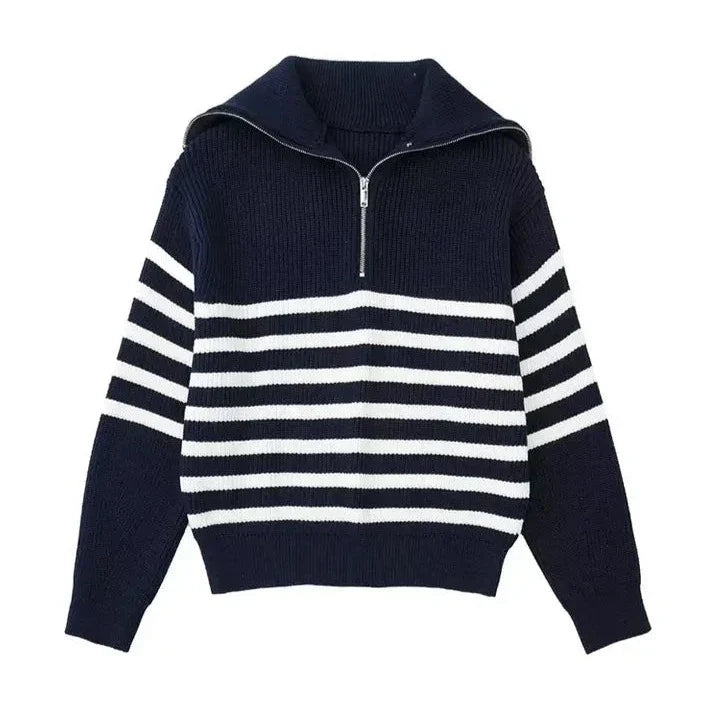 Striped Zip Up Sweater