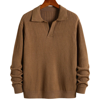 V-Neck Polo Sweater Ribbed