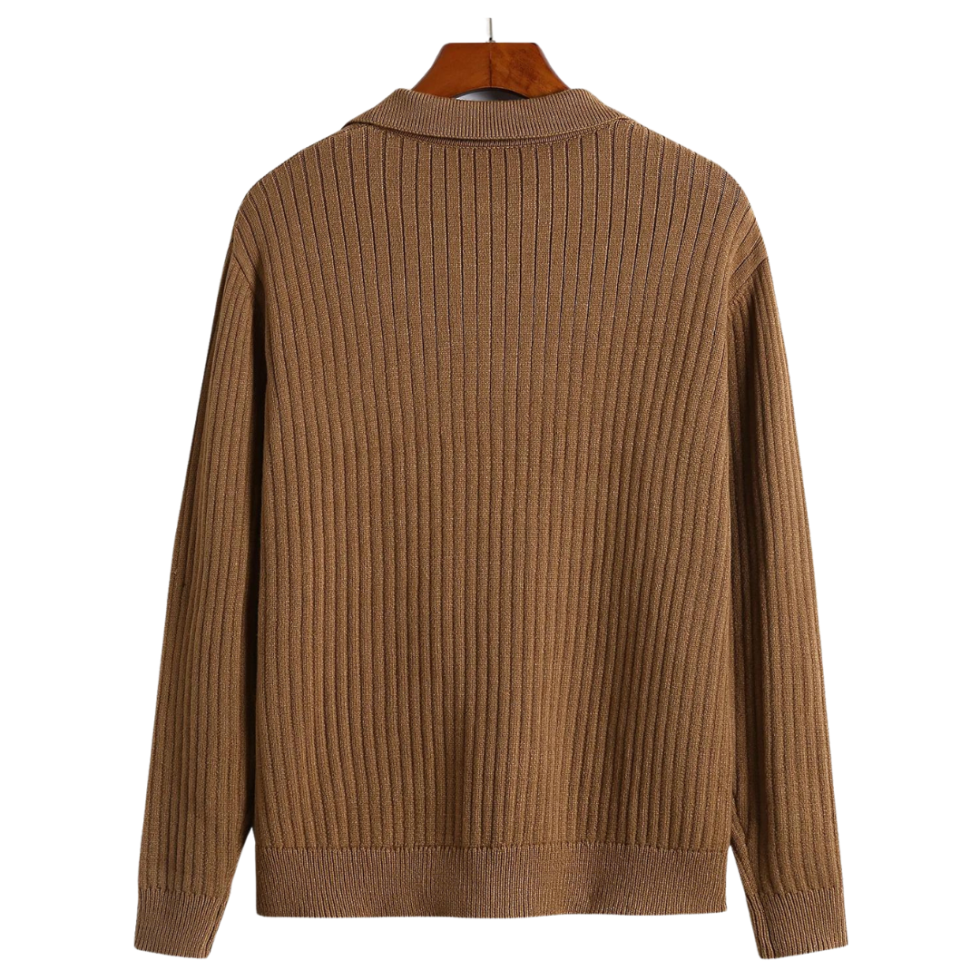 V-Neck Polo Sweater Ribbed