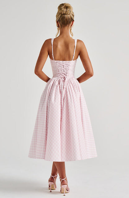 Sherrie Midi Dress - Blush Gingham