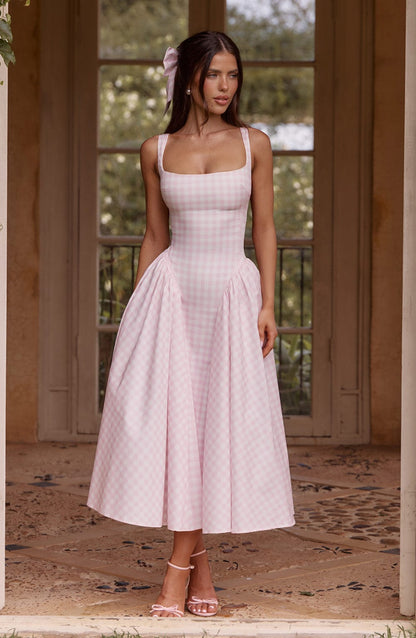 Sherrie Midi Dress - Blush Gingham