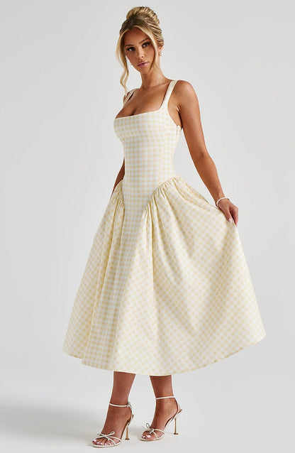 Sherrie Midi Dress - Lemon Gingham