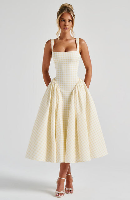 Sherrie Midi Dress - Lemon Gingham